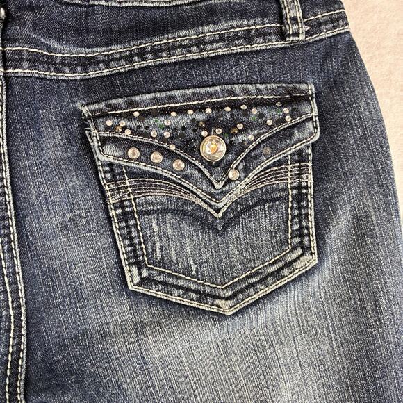 Cato Jeans Women 10 Straight Fading Rhinestones Flat Pocket Bold Topstitch Rodeo - Picture 7 of 16